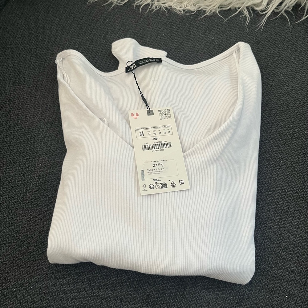 Zara white Fitted Long Sleeve top